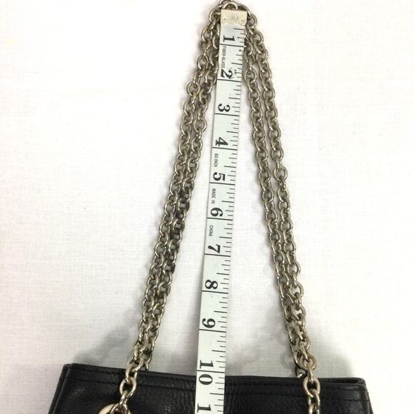 Doncastor Pebbled Leather Chain Link Double Handle Lined Black Bucket Handbag - Picture 15 of 16